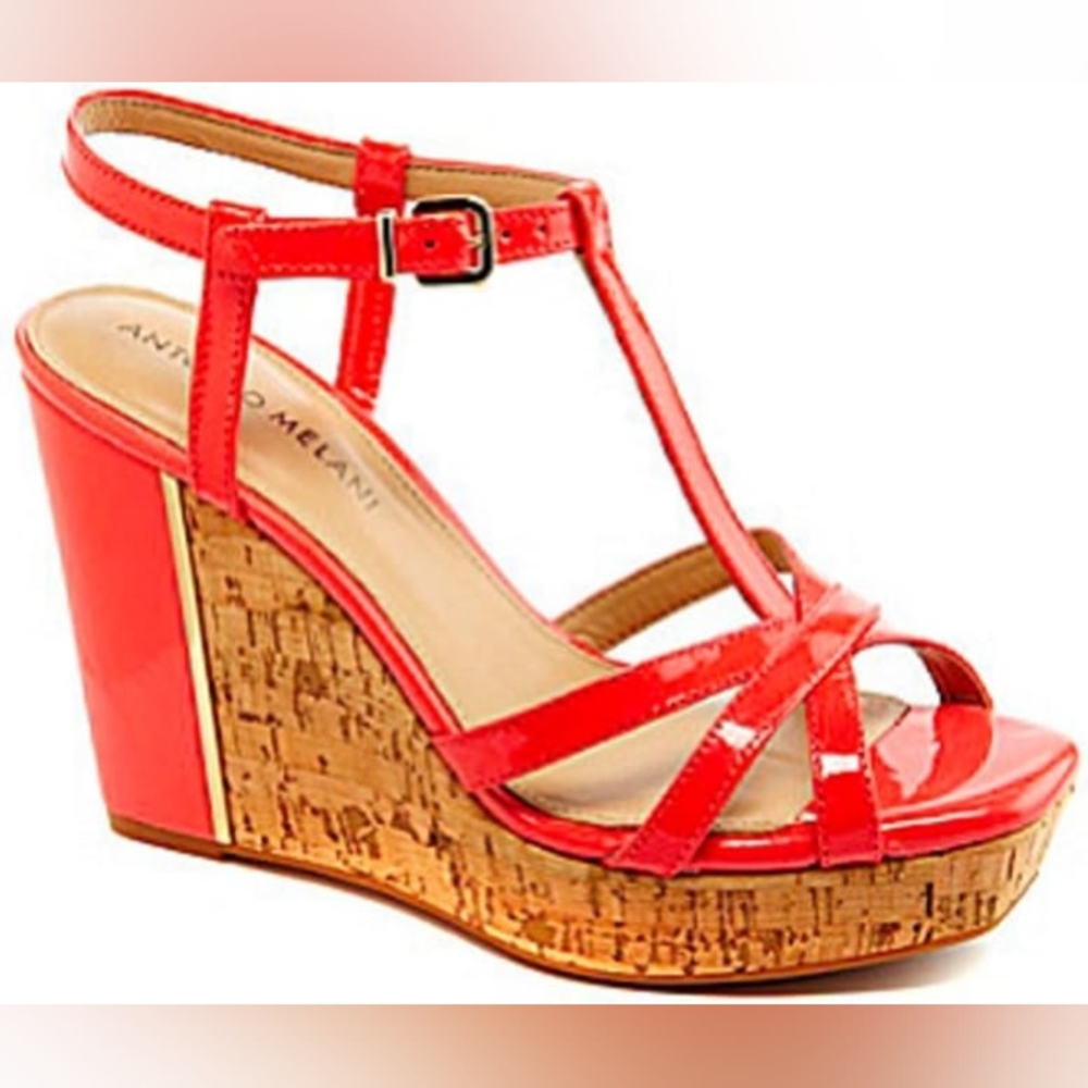 Antonio Melani Selmaa T-strap Wedge Sandals 6M Womens Mango NWOT